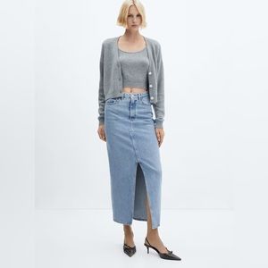 Mango Slit  Denim Skirt Medium Blue Size M